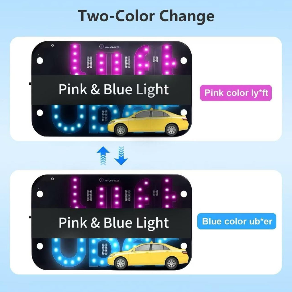 LED Light Sign for Car, Taxi Light Sign Windshield Led Sign, Car Led Sign with Suction Cups & USB Plug, Windshield Taxi Sign Display for Cars, Trucks, SUVs (Pink Blue)