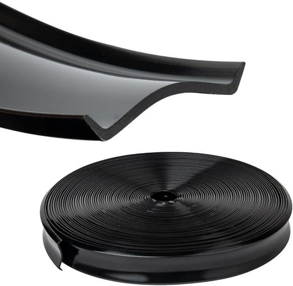 50 FT RV Trim Molding Insert, UV-Resistant RV Weather Stripping Exterior Replacement, Rubber Trim for Camper Travel Trailer Screw Cover Corner Gutter Channel Roof Edge, Vinyl Trim Insert 1 Inch Black