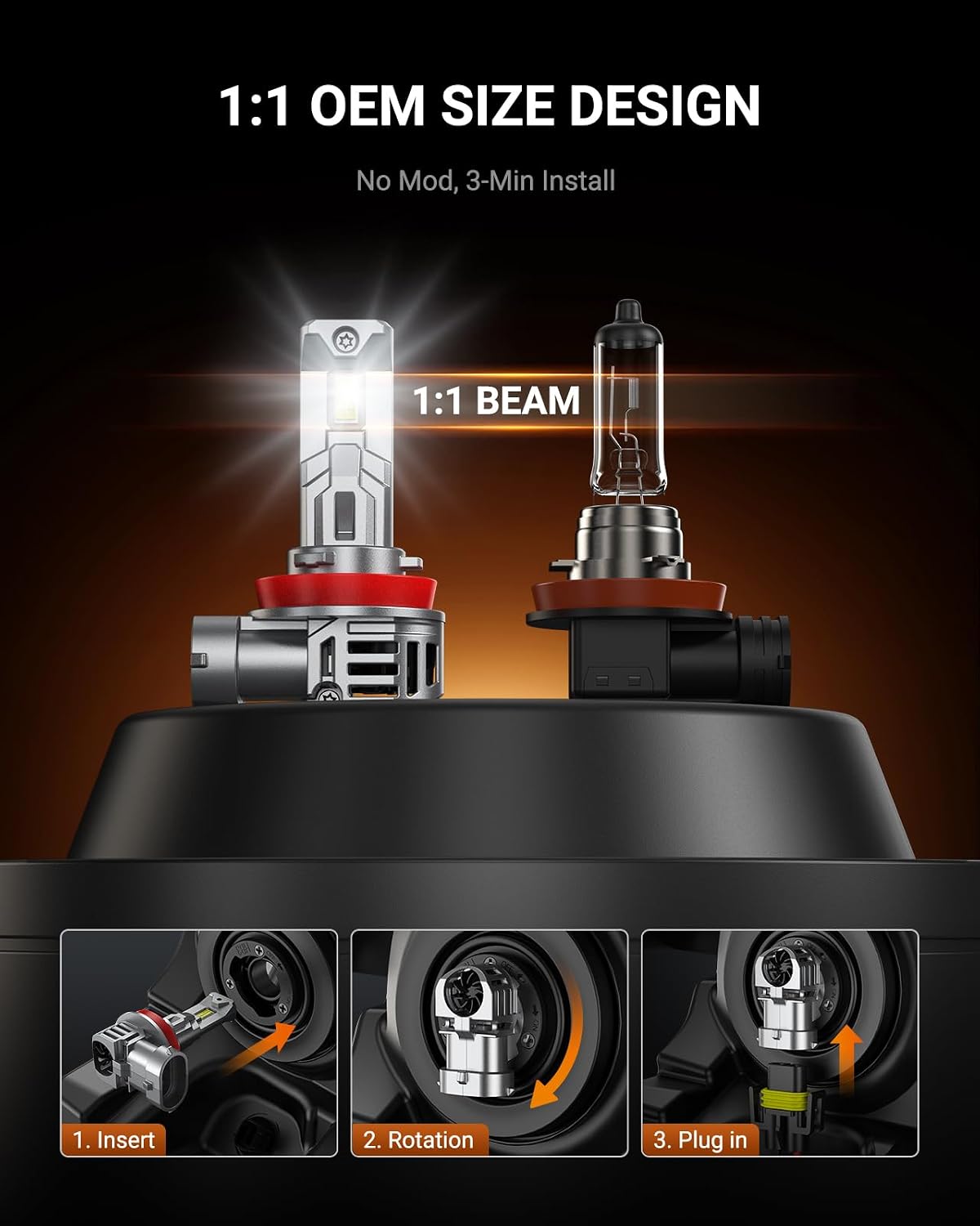 SEALIGHT H11 Bulbs with 6500K White Light,40000LM Super Bright, 1:1Mini Design H16 Fog Light Bulbs,3 Mins Plug-N-Play, Pack of 2