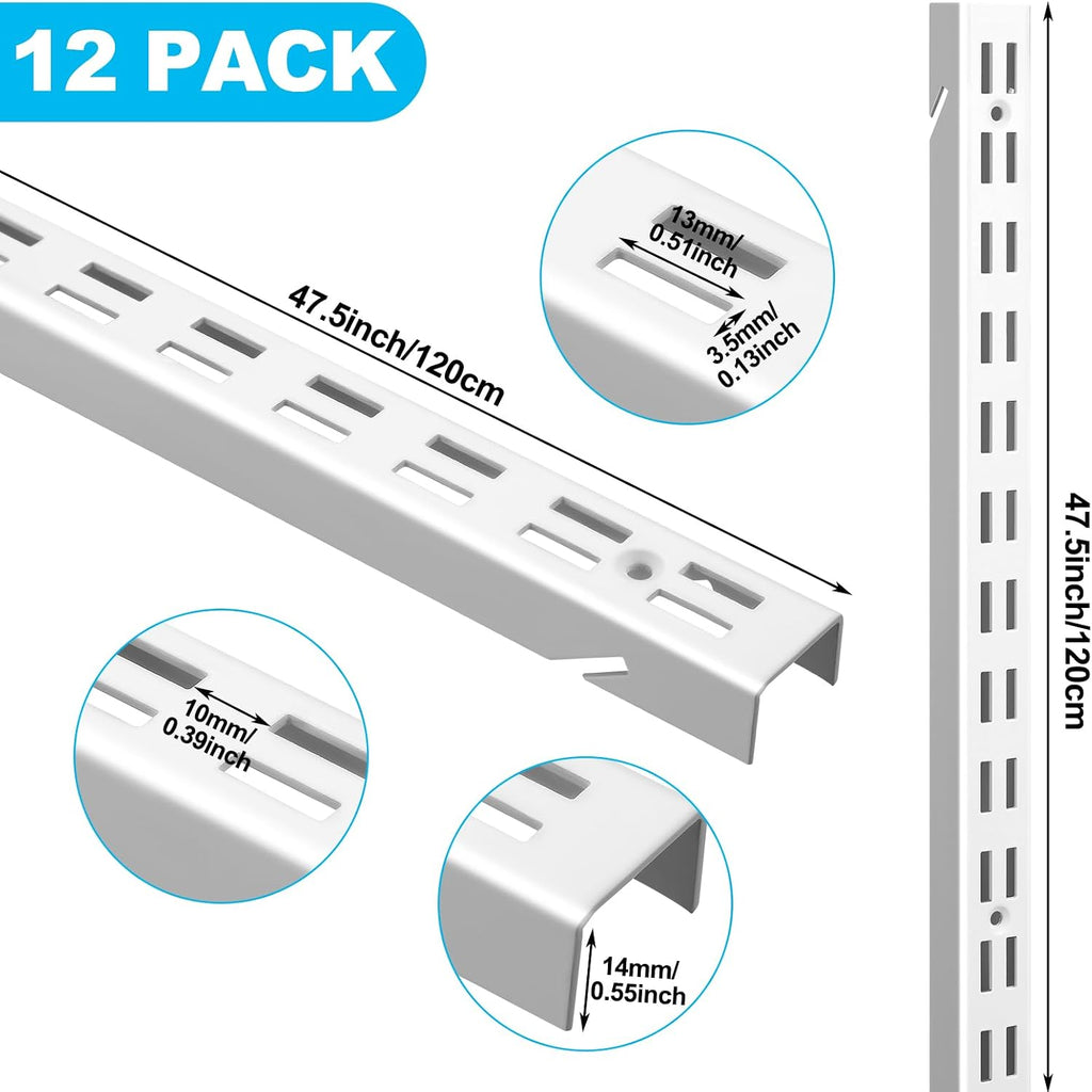 tandefio 12 pcs shelf rails track system, 47.5, close-up detail