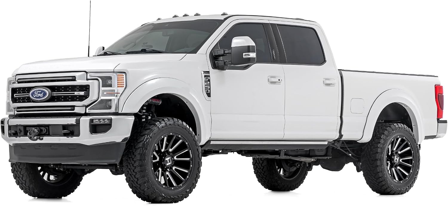 Rough Country Sport Fender Flares for Ford F-250/F-350 Super Duty (2017-2022) - 1" Tire Coverage, 7" Height, UV-Resistant ABS, Paintable Matte Black