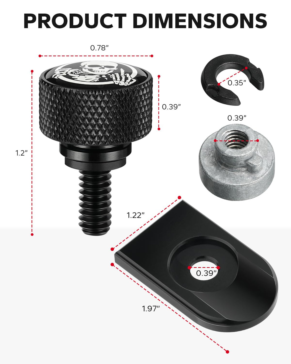Amazicha Stainless Steel Seat Bolt Screw Nut Cover Mount Kit Skull Pattern Compatible for Harley Davidson Touring Sportster Softail Dyna 1996-2026 Black