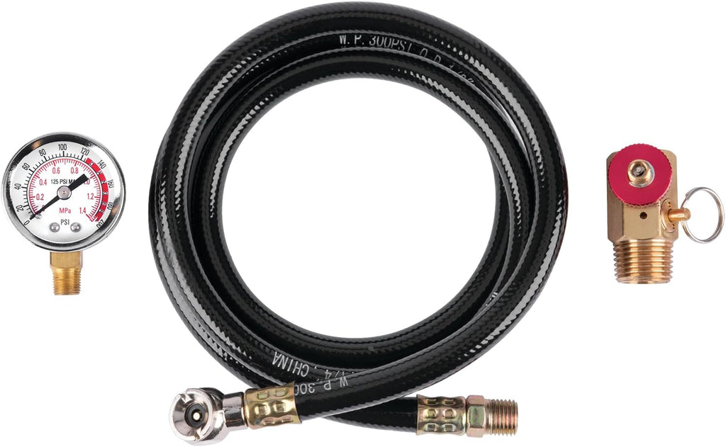 Performance Tool W10058 Air Tank Repair Kit w/Safety Valve, Pressure Gauge and 4 Feet Air Tank Hose Assembly kit for Portable Carry Tank