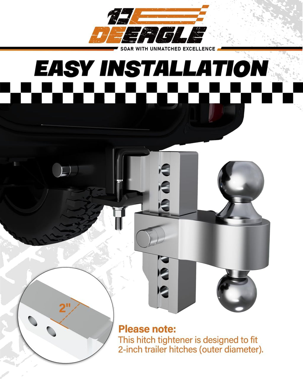 DEEAGLE Hitch Tightener Anti Rattle Stabilizer for 1.25" to 2" Trailer Hitches Reduce Movement On Hitch Mount Cargo Carrier Bike Rack Boat, RV Trailer Accessories