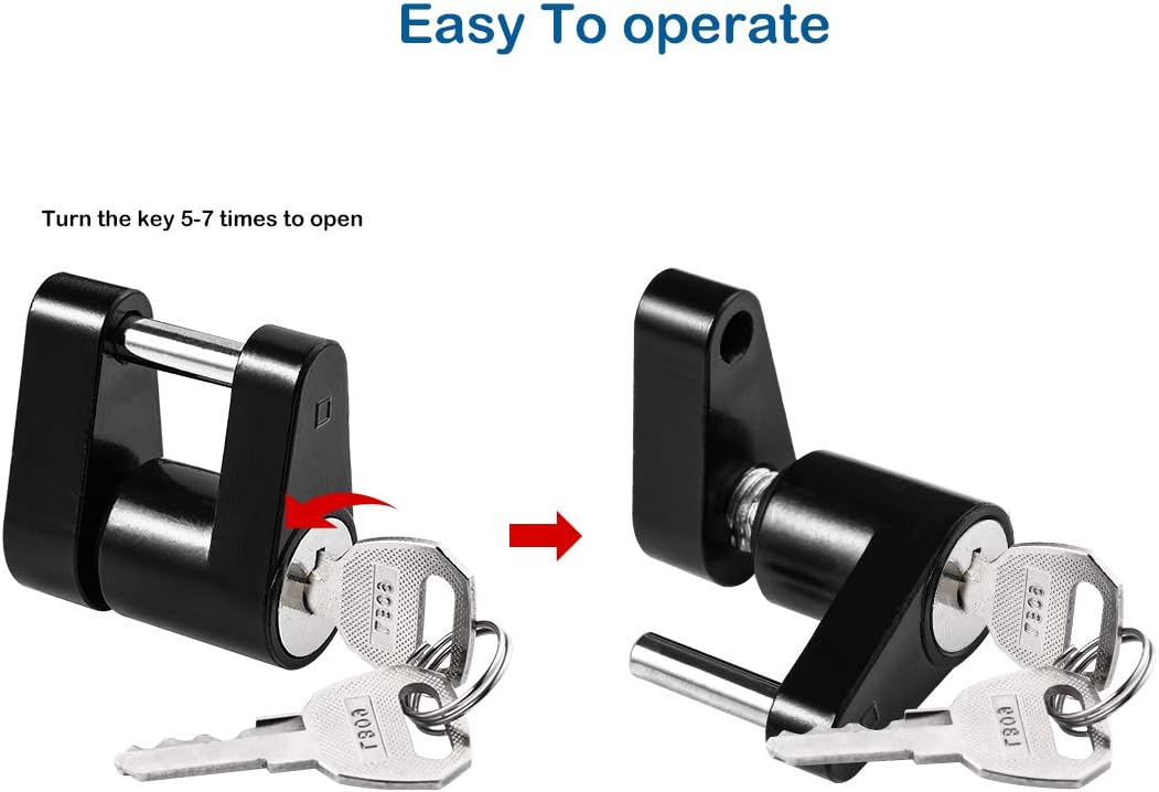 CZC AUTO Black Trailer Hitch Coupler Lock, Dia 1/4 Inch, 3/4 Inch Span for Tow Boat RV Truck Car's Coupler (1 Pack, Black)