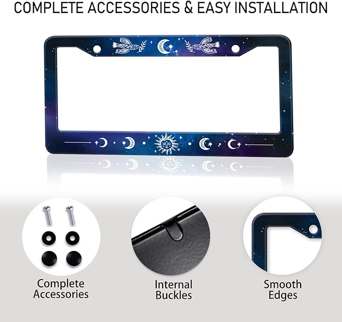 Starry Sun Moon License Plate Frame, Night Sky Moon Phase License Plate Holder - Image 7