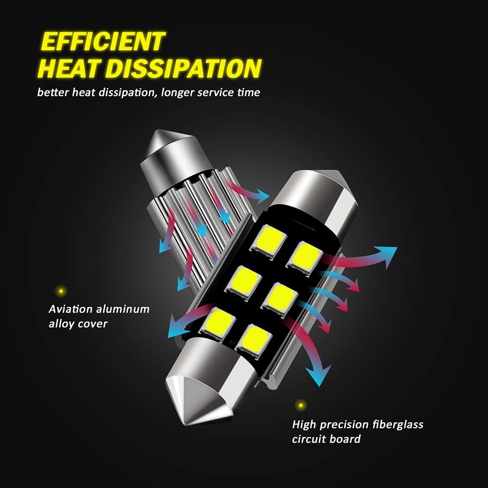 AUXLIGHT 6418 6411 DE3425 C5W DE3423 36MM 1.42”Festoon LED Interior Light Bulbs 6000K Xenon White, Super Bright 6SMD Chips for Dome Map Door Courtesy License Plate Lights (Pack of 6)