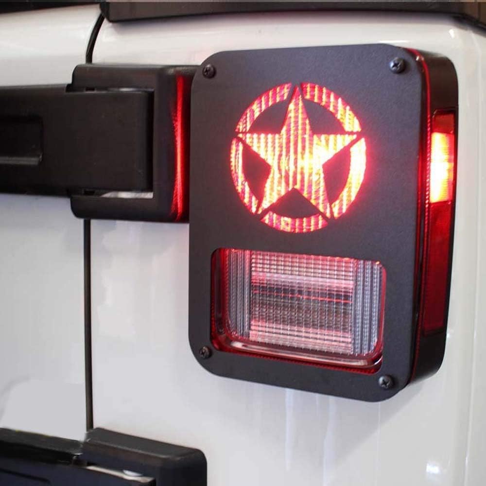 Hooke Road JK Wrangler Tail Light Guard, Five Star Taillight Cover for 2007-2018 Wrangler JK & Wrangler Unlimited - Pair
