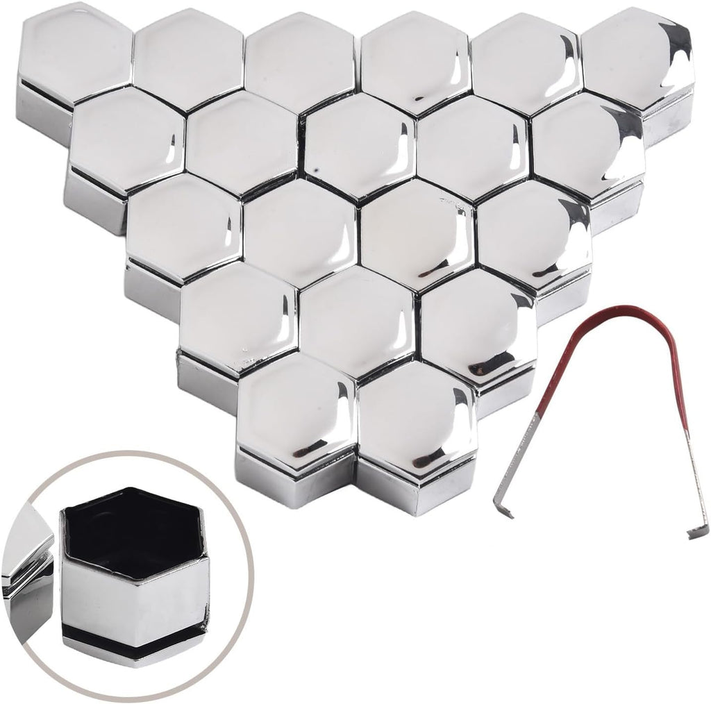 22mm Chrome Wheel Nut Covers 20 Pack with Remover Tool, ABS Hex Bolt to Prevent Rust and Enhance Finish