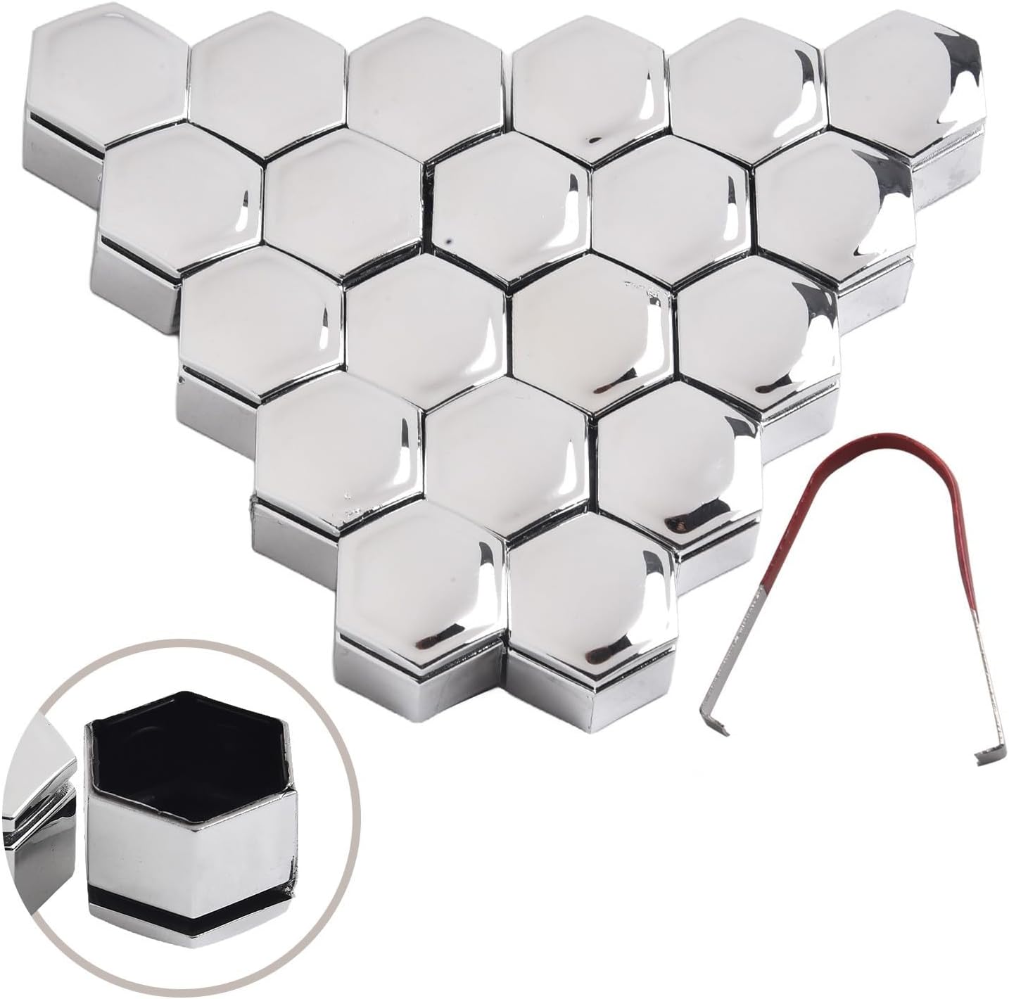 22mm Chrome Wheel Nut Covers 20 Pack with Remover Tool, ABS Hex Bolt to Prevent Rust and Enhance Finish