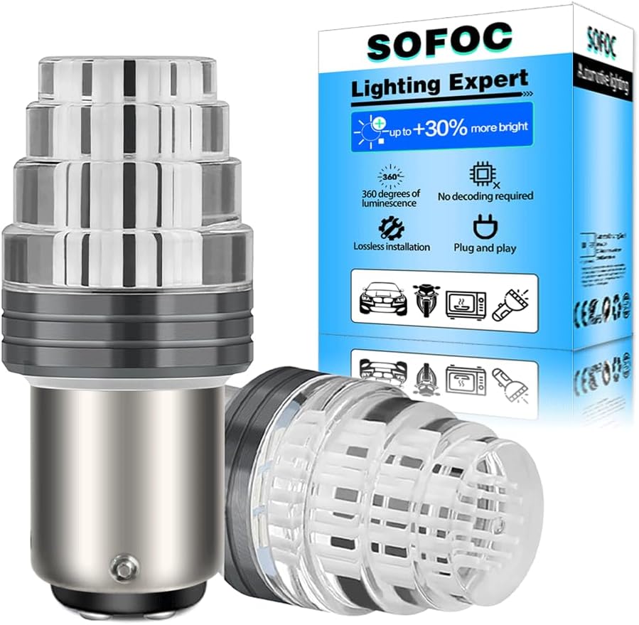 SOFOC 1157 BAY15D LED Bulb, 12V DC 300LM Super Bright Blue, 2835 9-SMD with Flash for Dome, Door, Footwell, Glove Box & Trunk Lights on Motorcycle, Scooter, ATV, UTV, RV (2-Pack)