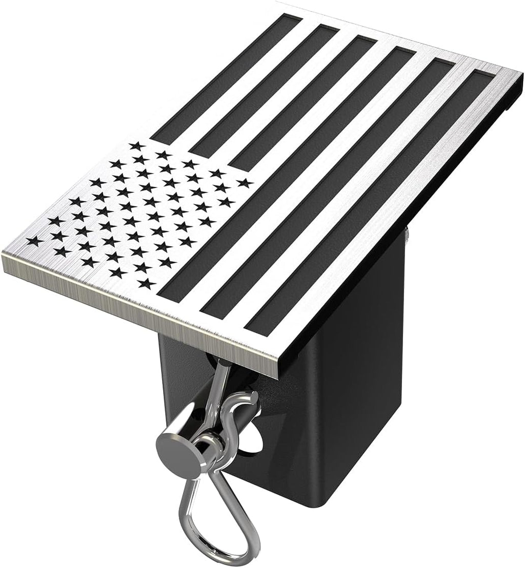 Synrroe 2" Heavy Duty Stainless Steel Flag Hitch Cover, Car Wash Safe | Brushed Stainless Steel Flag, Aluminum Base, Mechanically Fastened, Won't Rust or Peel, 5/8" Stainless Pin