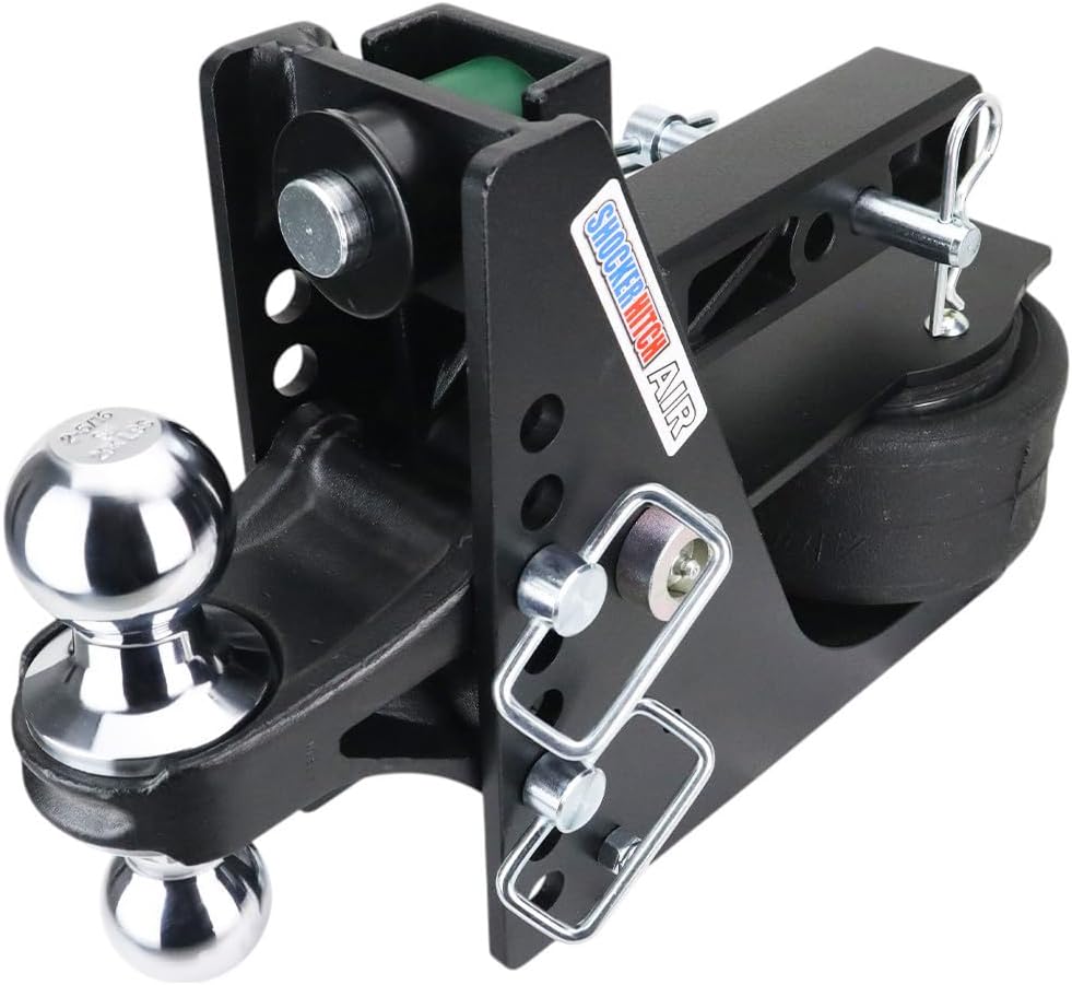 Shocker Max Black Air Ride Hitch with Chrome Combo 2" & 2-5/16" Balls, Fits 2" Hitch - 14,000 lbs
