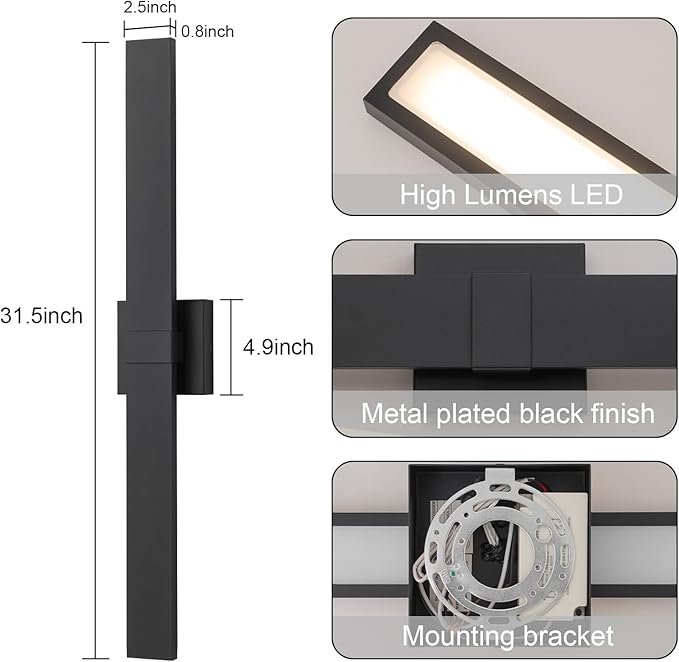 Black Modern LED Outdoor Wall Sconce 31.5" Long Outdoor Wall Lights Exterior - Image 5
