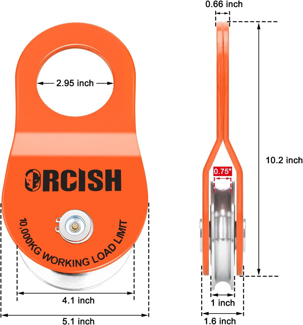 ORCISH 10 Ton Snatch Block, 22,000 LBS Capacity Block and Tackle Pulley System, Work with 0-3/4” Rope, Winch Hook Accessories, Heavy Duty Offroad Recovery Accessory for Truck, Tractor, ATV & UTV