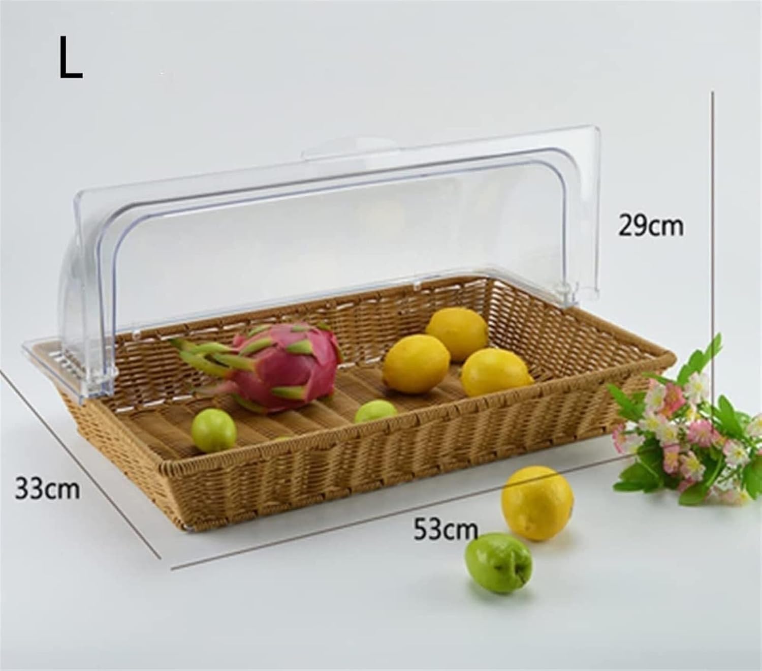 Fruit Basket Bread Basket Imitation Wicker Basket With Lid Rectangular Food Display Basket Woven Bread Tray With Clear Flip Lid(B)
