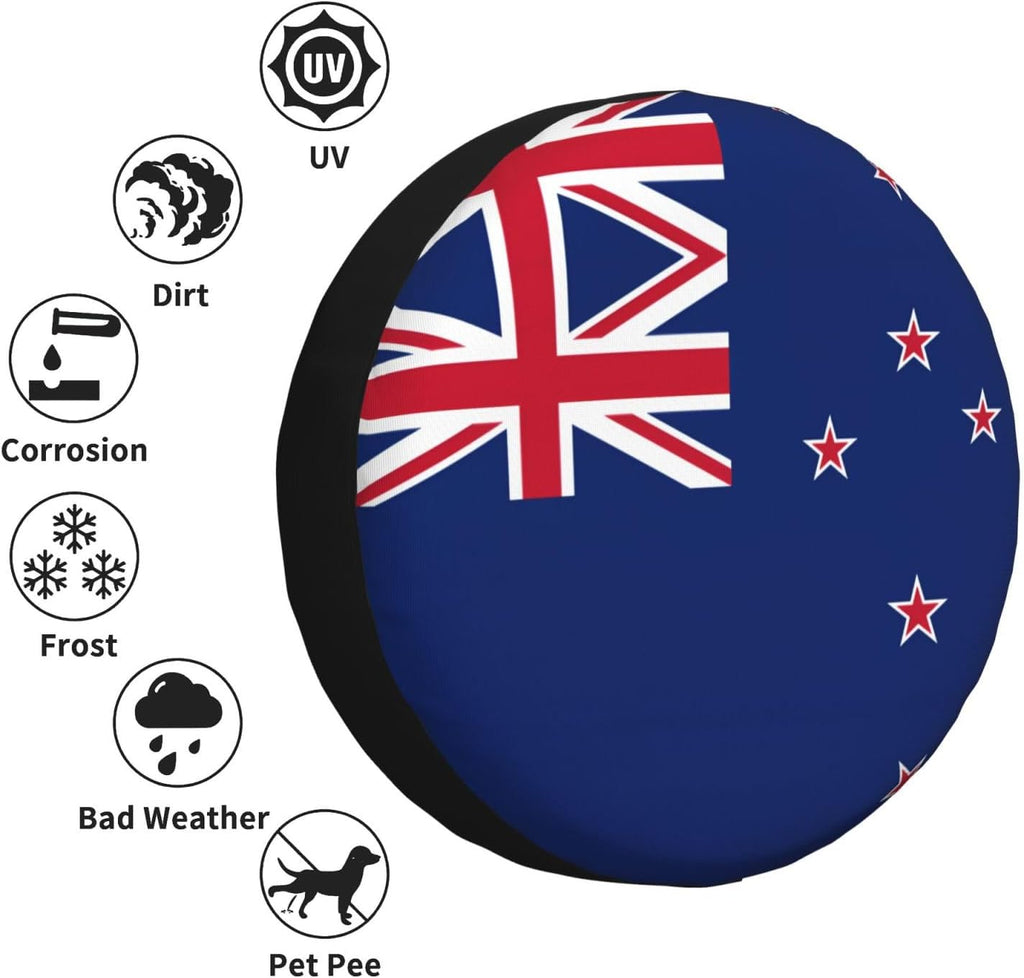 New Zealand Flag Print Universal Spare Tire Cover for RV, Jeep | Wheel Protector Fits Rv, Trailer, Jeep, Shield Tires From Sun, Dirt And Rain For Outdoor Storage