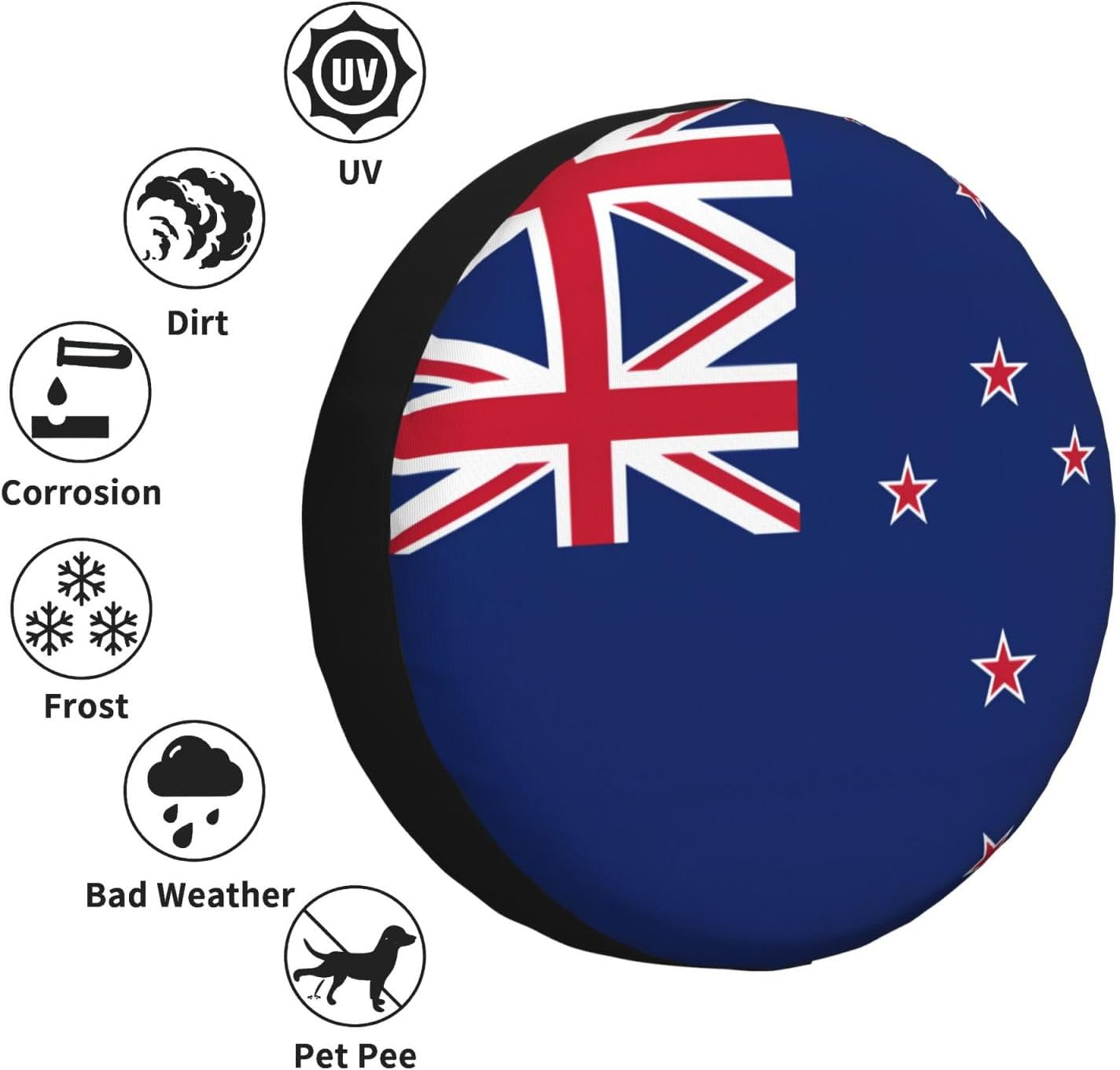 New Zealand Flag Print Universal Spare Tire Cover for RV, Jeep | Wheel Protector Fits Rv, Trailer, Jeep, Shield Tires From Sun, Dirt And Rain For Outdoor Storage