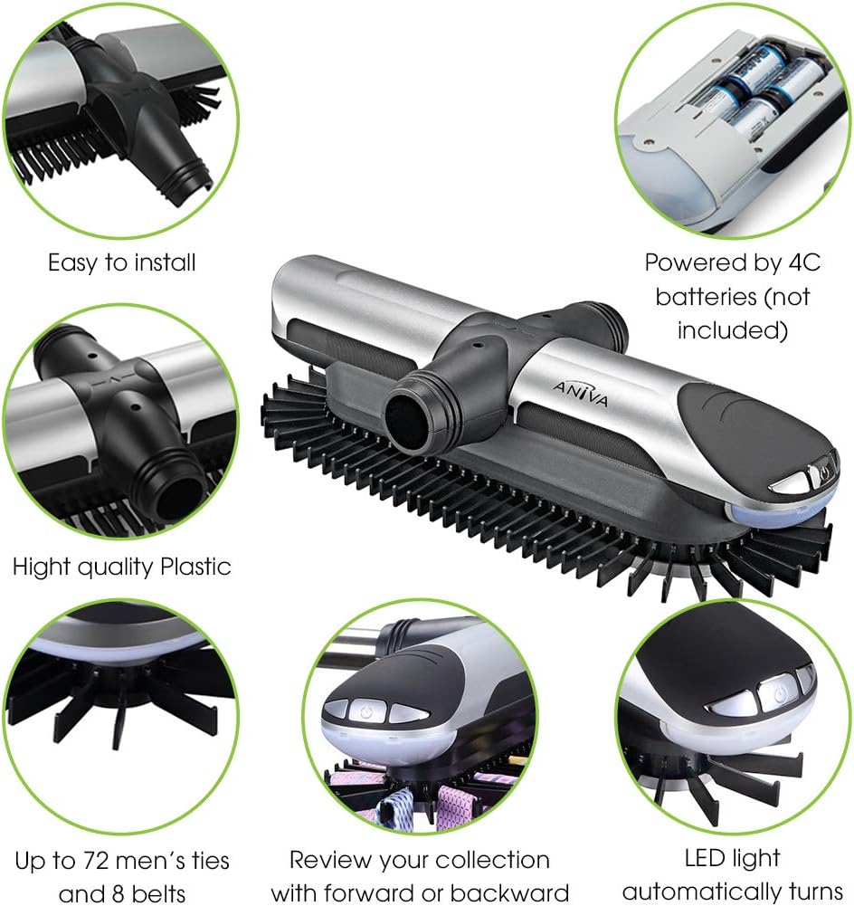 aniva motorized tie rack closet organizer with led, close-up detail