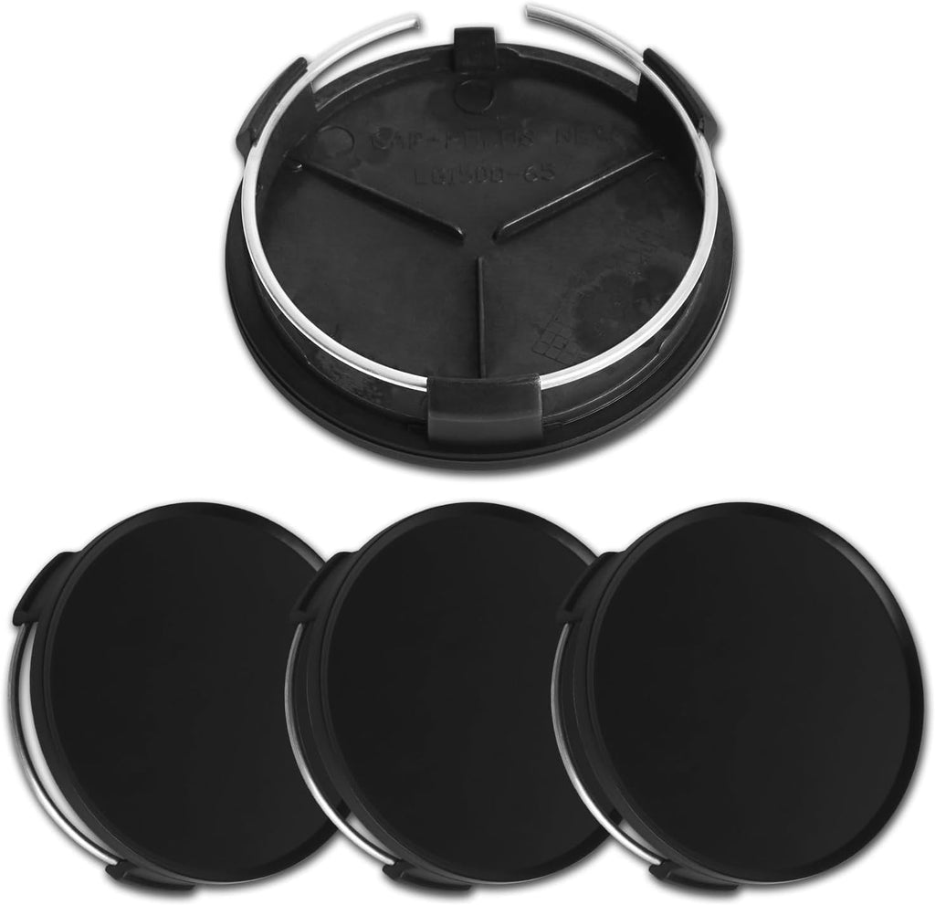4-Pack 75mm Wheel Hub Caps, Chrome,German Luxury Cars | Black/Silver ABS+Aluminum Construction, Exact Fit for GLA/GLC/GLK/ML/CLS Models, 2000-2024, Easy Snap-On Installation