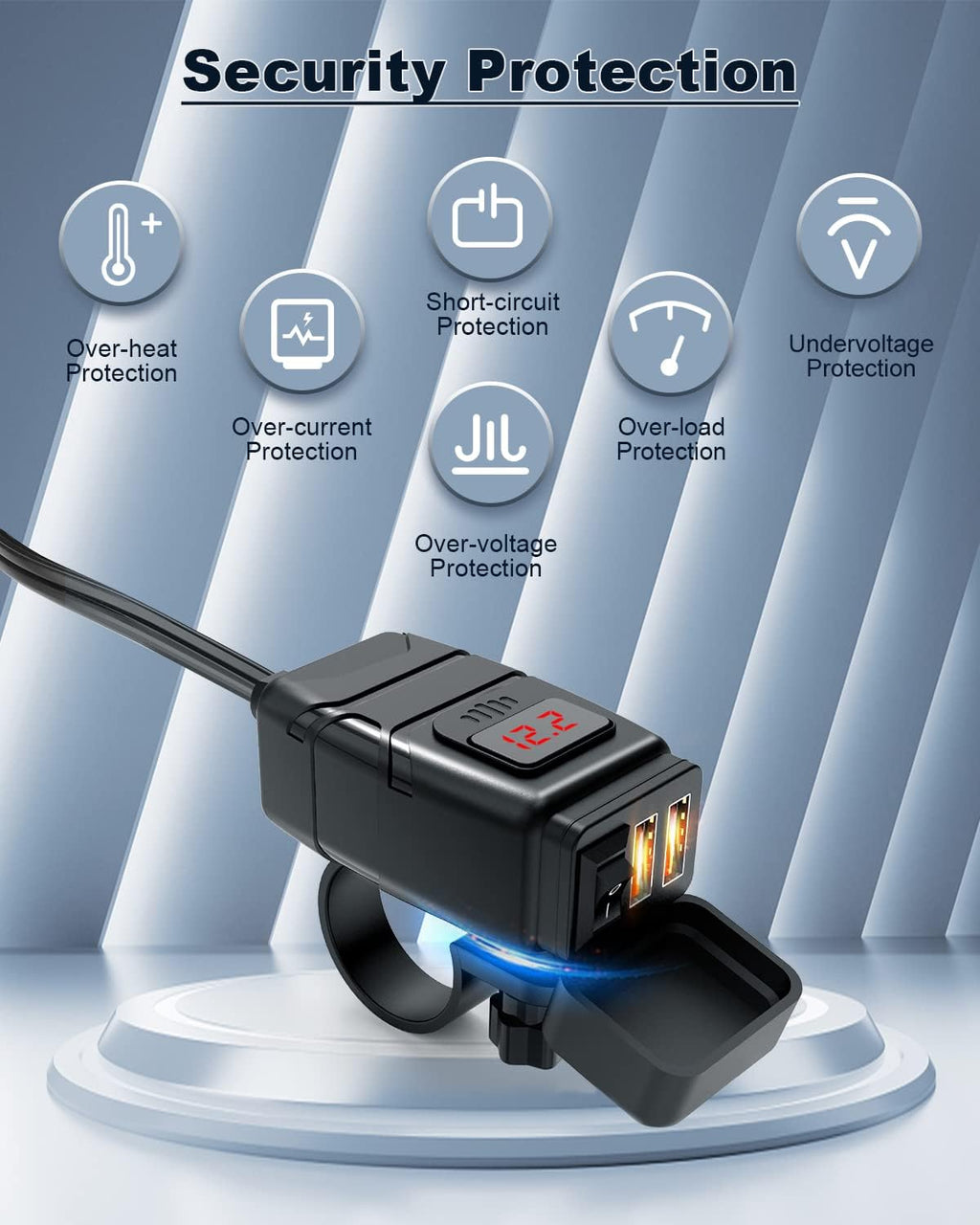 EXTRACTME Motorcycle USB Charger, 6.8A Quick Charge 3.0 Dual USB Motorcycle Phone Charger with Voltmeter & ON/Off Switch, Waterproof Quick Disconnect SAE to USB Adapter for Phone, Tablet, GPS