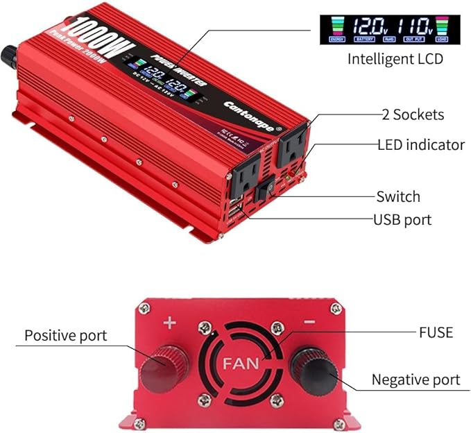1000W/2000W Car Power Inverter DC 12V to 110V/120V AC Converter - Image 3