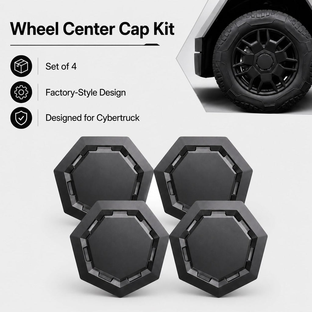 Cyber Wheel Cap Kit for Tesla Cybertruck, Set of 4 Wheel Center Cap Covers, Retail Box Included, Factory-Style Matte Black Replacement Wheel Caps