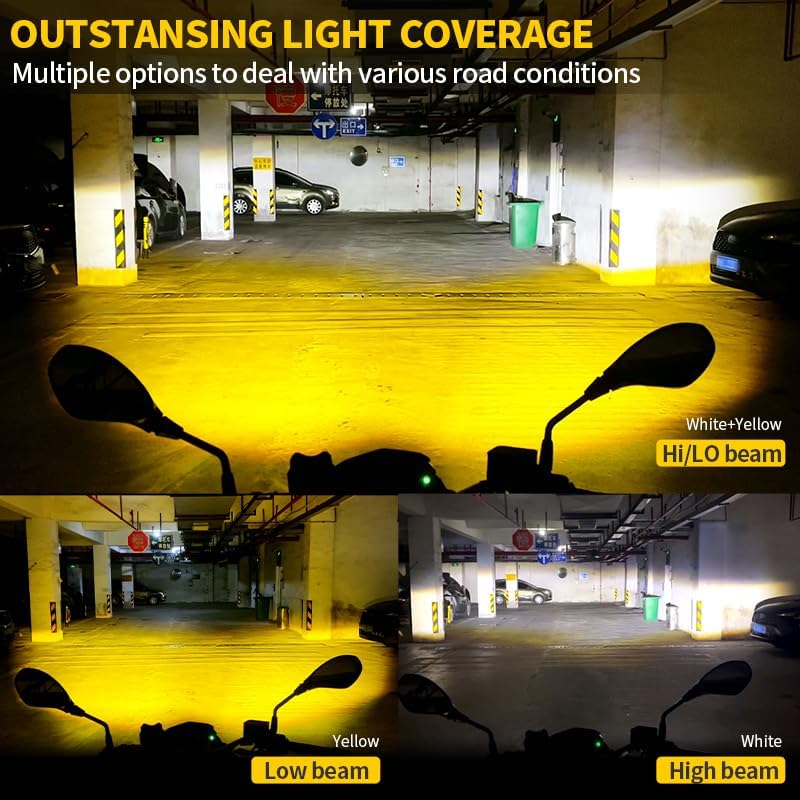 LED Motorcycle Auxiliary Lights Driving Fog Lights Universal Spotlights White/Amber High/Low Beam with 7 Modes, Compatible with Motorcycle SUV ATVs UTVs, 2PCS