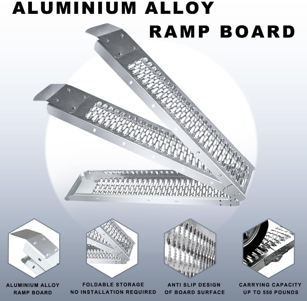 Alloy Steel Motorcycle Ramp, 750 Lbs Capacity, 78in Folding Loading Ramp with Load Straps for Pickup Trucks, Motorcycles, ATVs, UTVs, Lawn Mowers, Dirt Bikes (1)