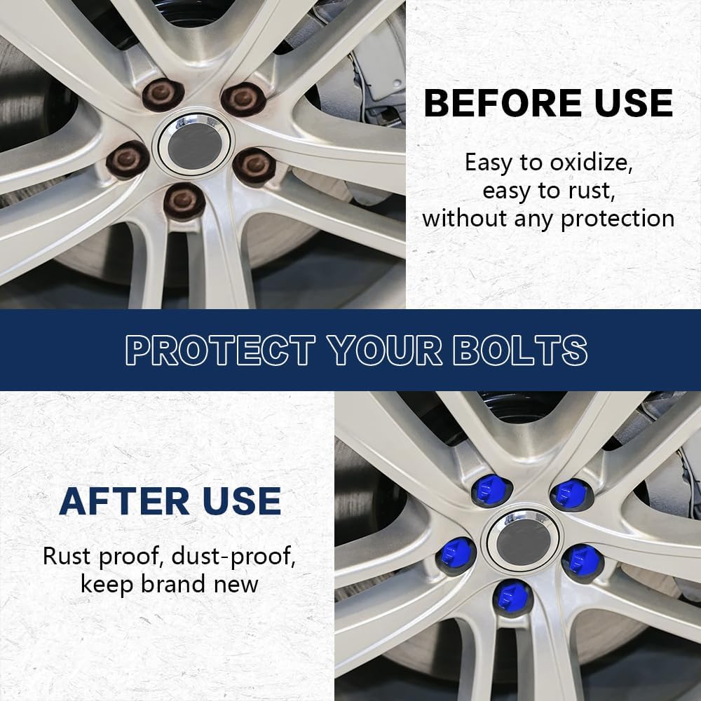 20PCS Lug Nut Covers, Bolt Covers Caps, 19mm Hexagonal Nut Caps with Removal Tool, Automotive Accessories Anti-Rust Tire Lug Hub Bolt Head Protector for Most Vehicles (Glossy Blue, 19mm)