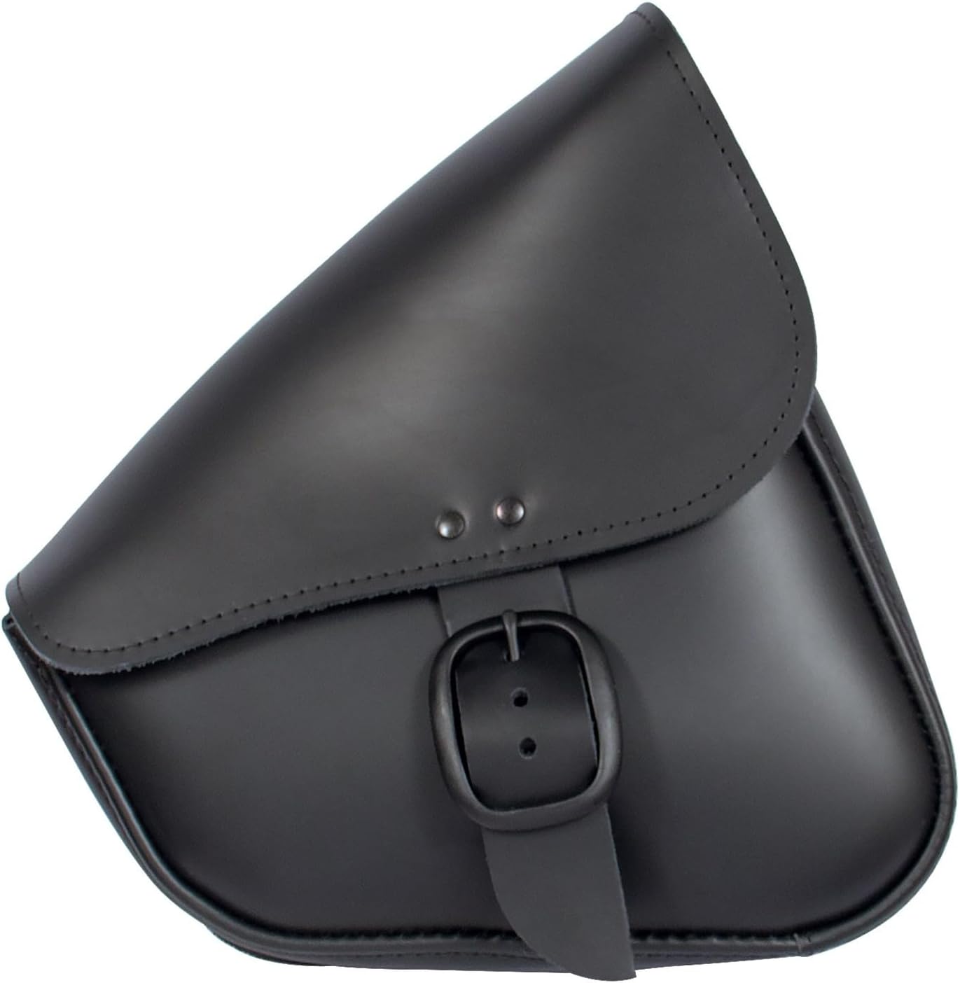 Black Leather Motorcycle Swingarm Bag For Sportsters/Dual Shock Models - Matte Black Buckle - Made In USA By Willie And Max [PN:59906-00]