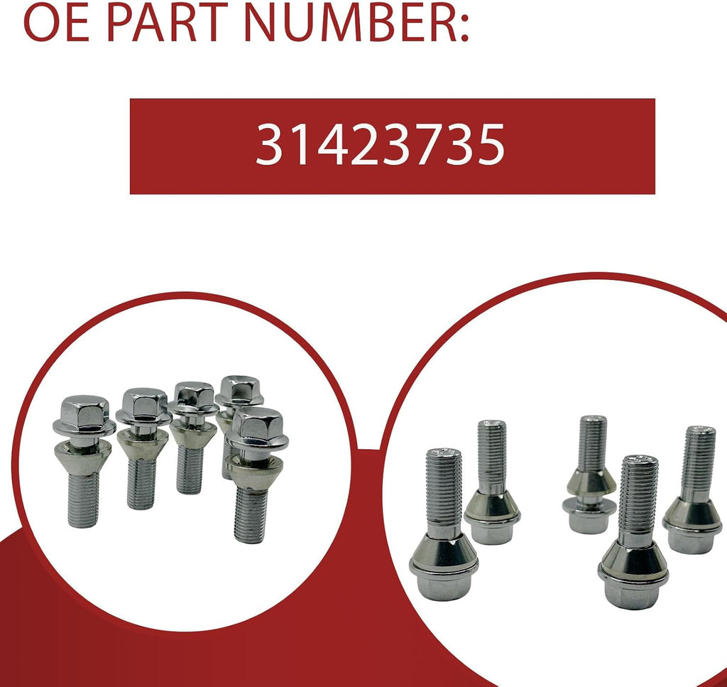 5Pcs M14x1.5 Wheel Lug Stud Bolts for Volvo XC60 V60 S80 31423735 | for Volvo XC70 S90 XC90 S60 XC40, Front Rear, Replace Wheel Tire Screws Steel Lug Nuts Hub