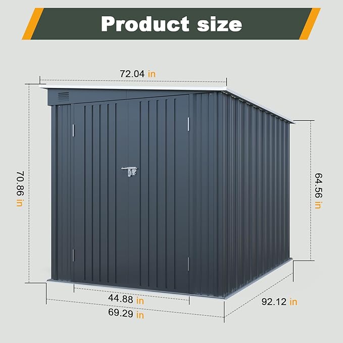 6x8 FT Lean to Shed with Lockable Double Doors, Metal Outdoor Storage Shed with - Image 2