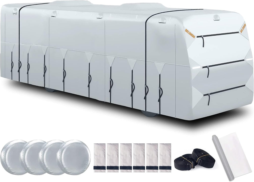 300D Top Class A RV Cover with Waterproof PU Coating Rip-Resistent & Anti-UV Winter Camper Cover Fits 33' to 37' Motorhome
