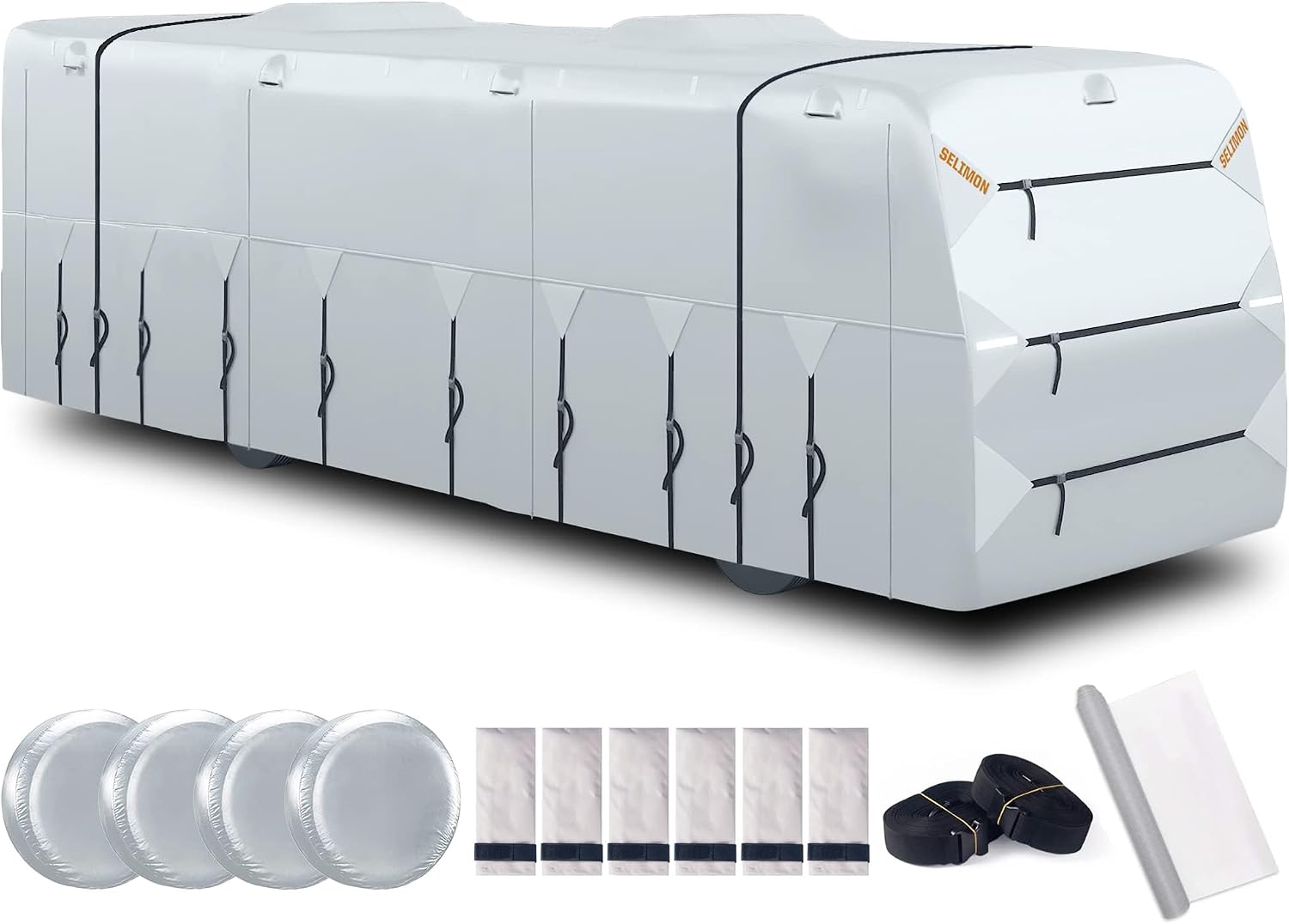 300D Top Class A RV Cover with Waterproof PU Coating Rip-Resistent & Anti-UV Winter Camper Cover Fits 33' to 37' Motorhome