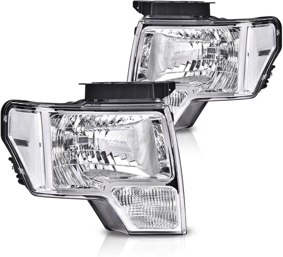PIT66 Headlight Headlamp Assembly Compatible with Ford F150 2009 2010 2011 2012 2013 2014 faros delanteros (Clear Lens Chrome Housing Clear Reflector, Basic Style)