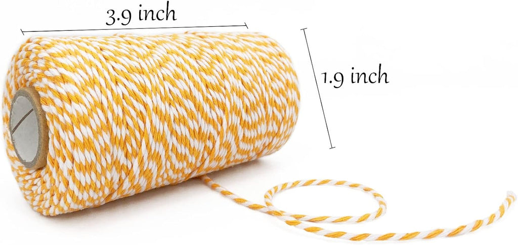 Bakers Marigold & White Cotton Twine String - 328 Feet, 2mm Thick Craft Twine for Gift Wrapping, DIY Crafts, Home Decoration, String Art, Gardening