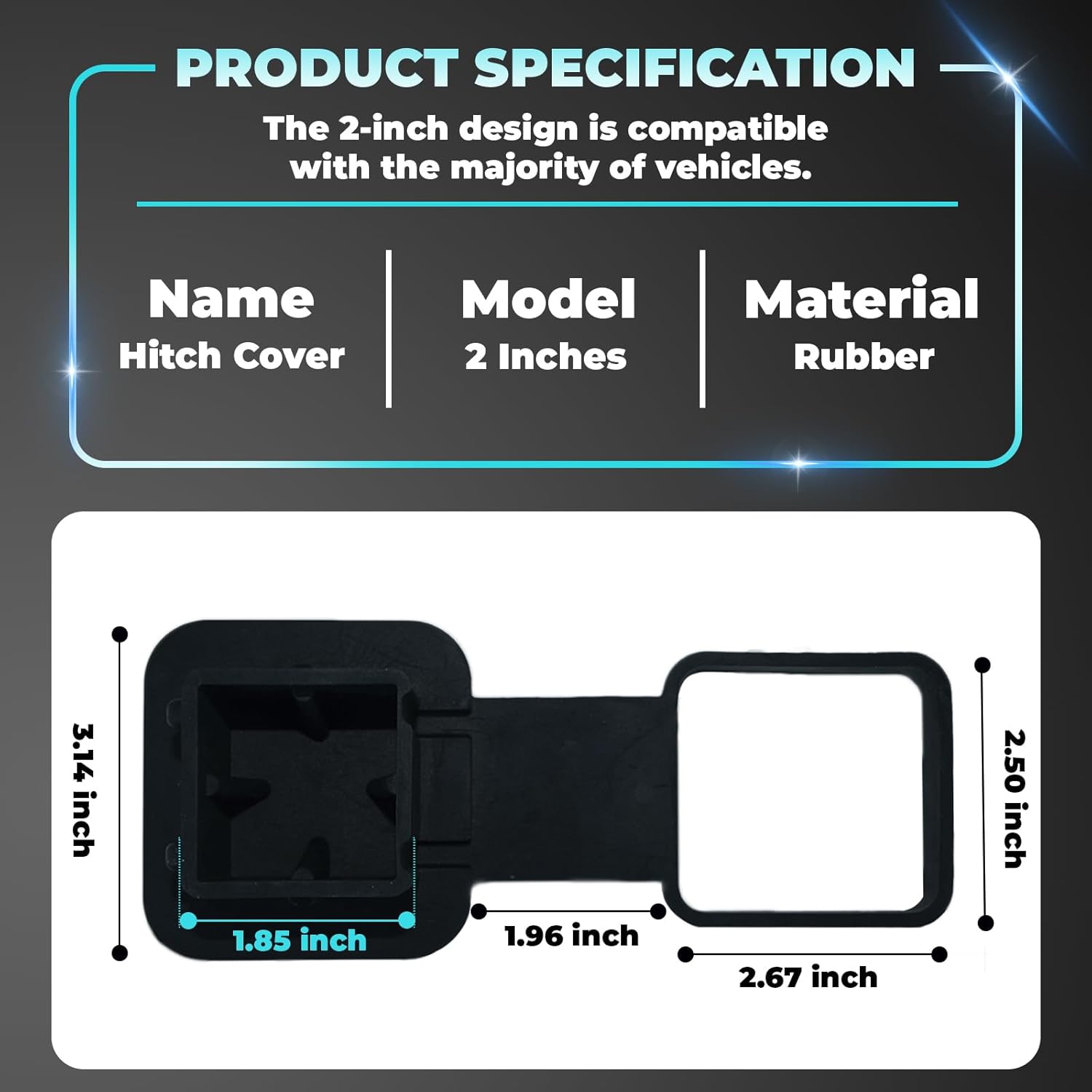 2 Inch Rubber Trailer Hitch Cover, Durable Tow Hitch Covers, Car Exterior Accessories Fits for 2 Inches Hitch Receivers, Hitch Cover Tube Plug Cap for Trucks, Black