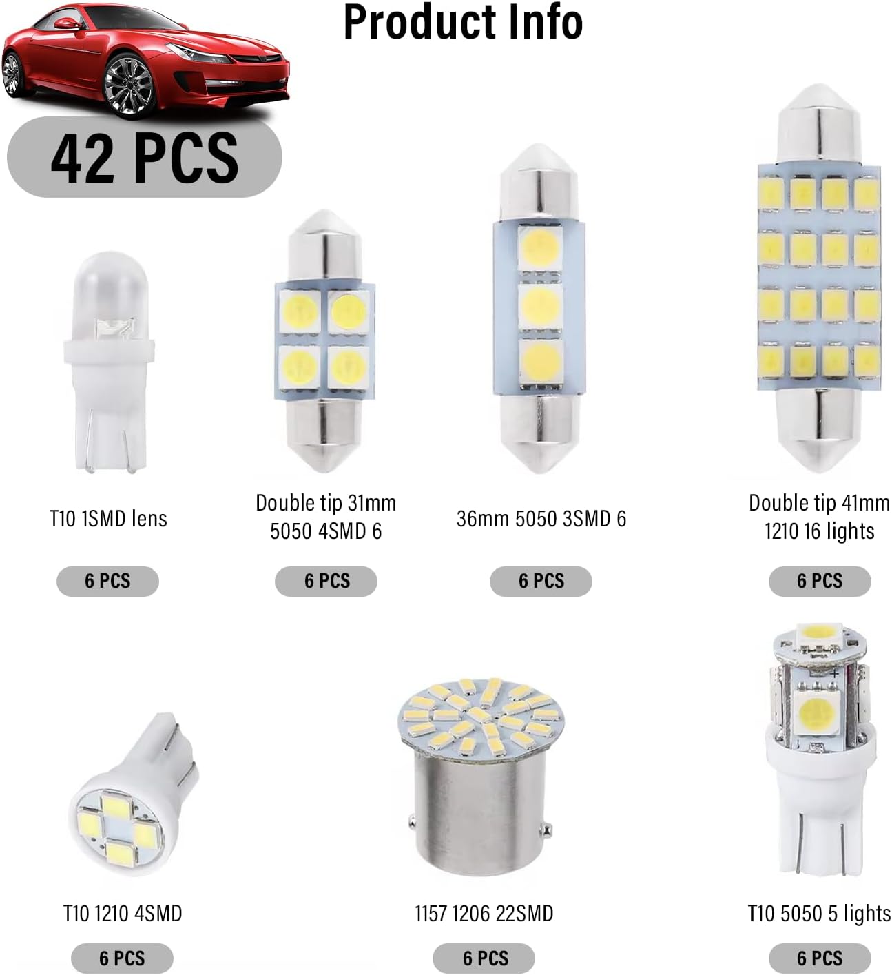42pcs car Interior lamp kit with Dual Pointed Reading/Interior Door lamp that do not Require Batteries and are Easy to Install | Durable Structure, Automotive Lighting Accessories