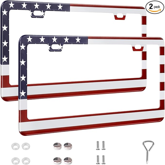 2 Pack License Plate Frames, Stainless Steel Car License Plate Cover Car by QUANQIUFEI