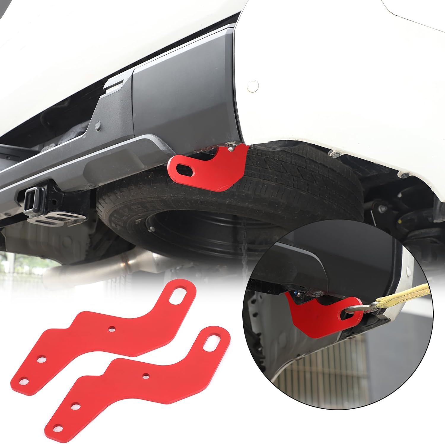 Car Tow Hook Tow Hitch Compatible with Toyot@ Tundra 2022-2026，Carbon Steel Rear Bumper Tow Hitch Recovery Point Tow Hook Receiver Tow Recovery Points Kit Accessories 2PCS(Red)