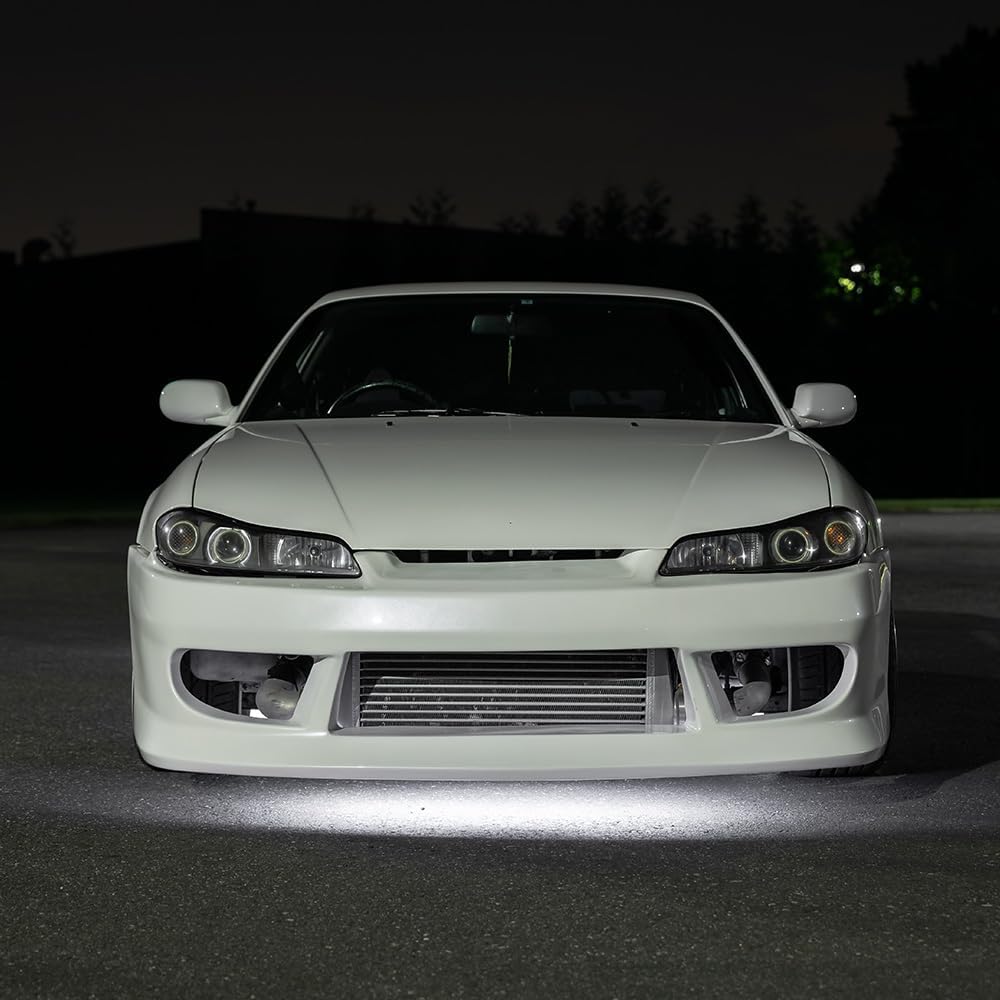 LEDGlow 4pc White LED Flexible Car Slimline Underbody Underglow Accent Neon Lighting Kit - 4 Unique Patterns - Water Resistant, Low Profile Light Tubes - Includes Control Box & Remote