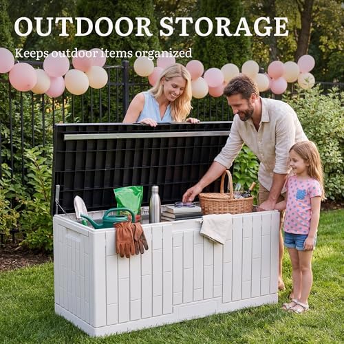 yitahome 120 gallon outdoor storage deck box, side view