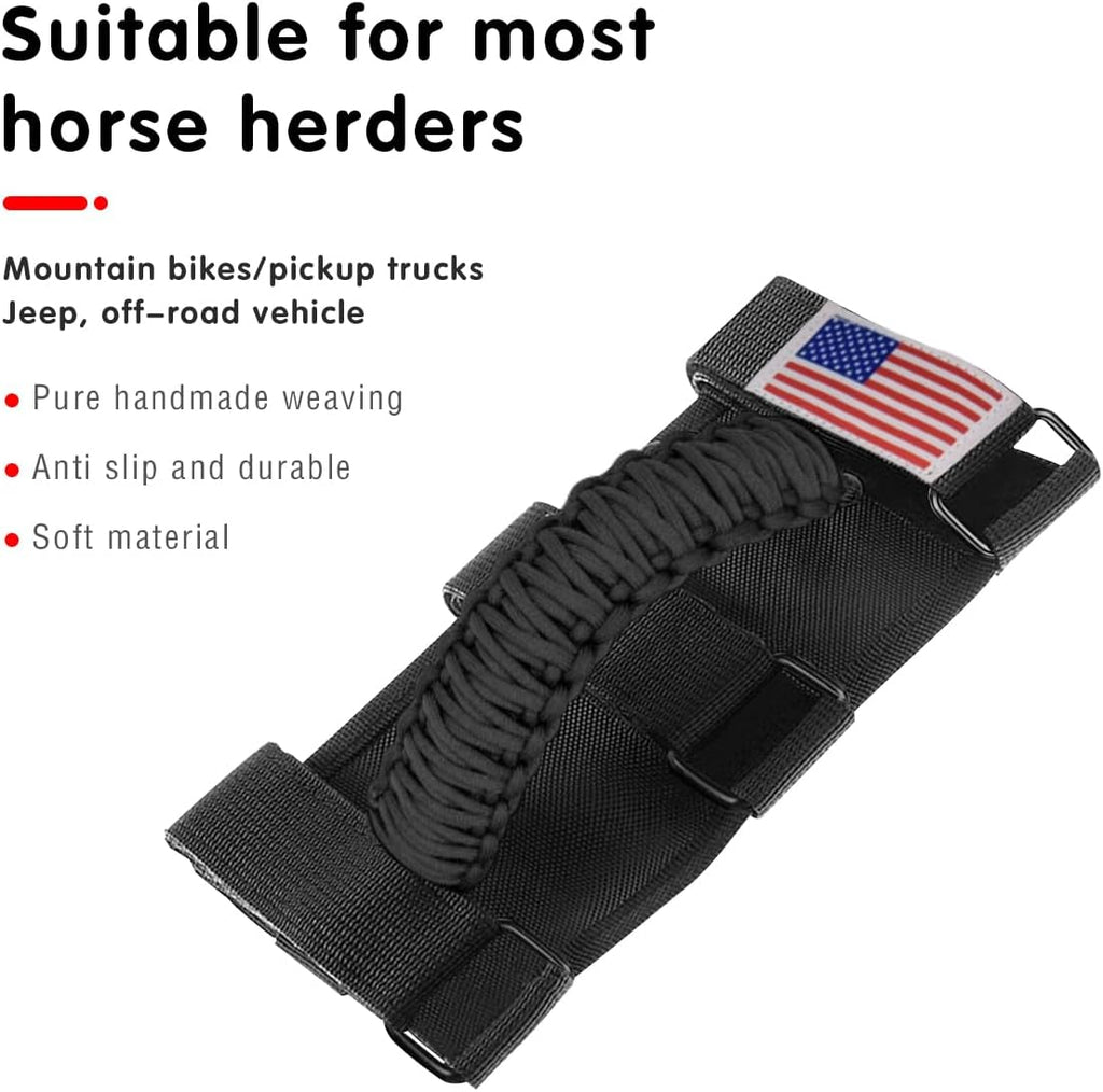 HZEL 2PCS Roll Bar Grab Handles, Oxford Cloth Upgrade Metal Buckle Paracord Grip Handles, Durable and Strong Car Accessories, Compatible with Wrangler JL, JLU, JT, JK, JKU, TJ, LJ and YJ (Black)