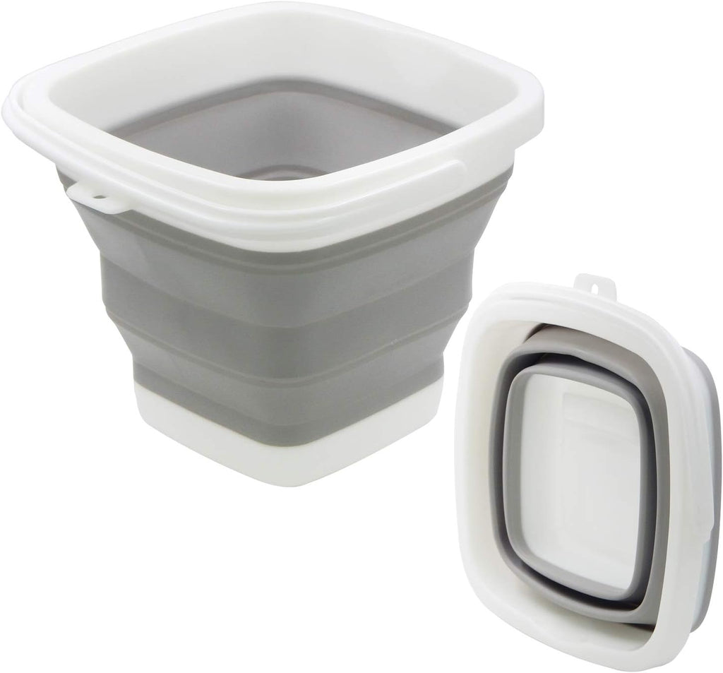 TOSSOW Premium Collapsible Plastic Bucket 5L (1.32 Gallon) Ice Buckets Soft Waterpot Mini Square Tub, Space Saving Bucket for Car Wash,Outdoor Fishing, Food Jug, Dog Bowls (Grey)