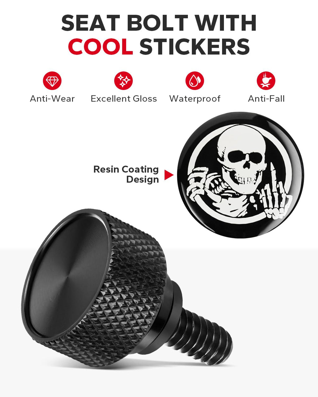 Amazicha Stainless Steel Seat Bolt Screw Nut Cover Mount Kit Skull Pattern Compatible for Harley Davidson Touring Sportster Softail Dyna 1996-2026 Black