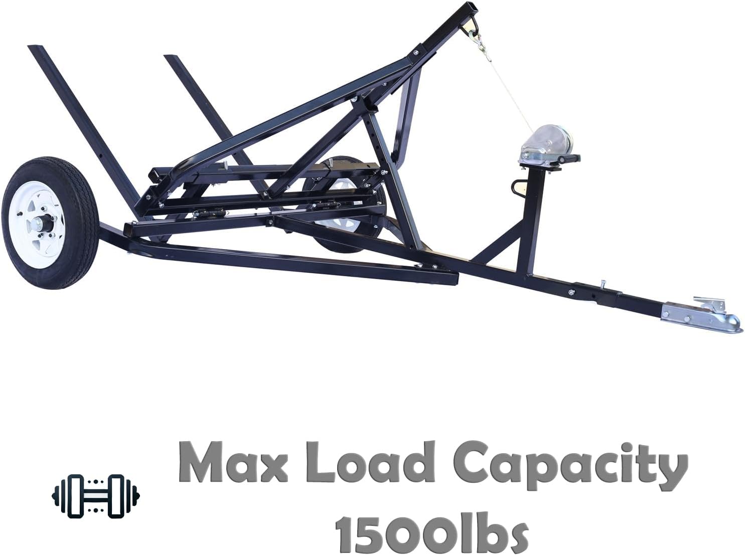 Adjustable Round Bale Mover Hay Bale Trailer Bale Hauler Manual Winch 1500 lbs Capacity 4.80-12" Tubeless Tires Heavy Duty Steel Frame ATV UTV Truck Towable Bale Lifter Transport Tool Black