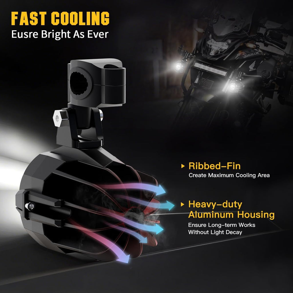 Motorcycle Auxiliary Lights LED Kit 70W Round Driving Fog Light White with Mount Brackets Wire Harness Switch Waterproof for R1200gs ADV Adventure Touring Sport Cruiser Streetbike ATV UTV