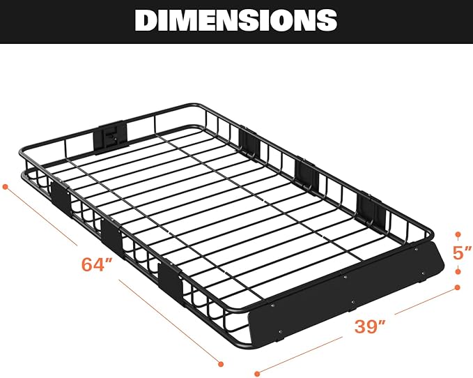 WEIZE 64" x 39" x 5" 200lb Heavy Duty Roof Rack Carrier Basket - Image 2
