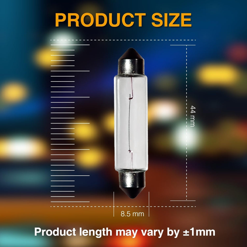 24V 10W 10 Pack Sv8.5-8 T3.25 Halogen Festoon Bulb Fits 44mm Base Sizes Direct Replacement for Car Dome Light,Trunk,Interior Bulb